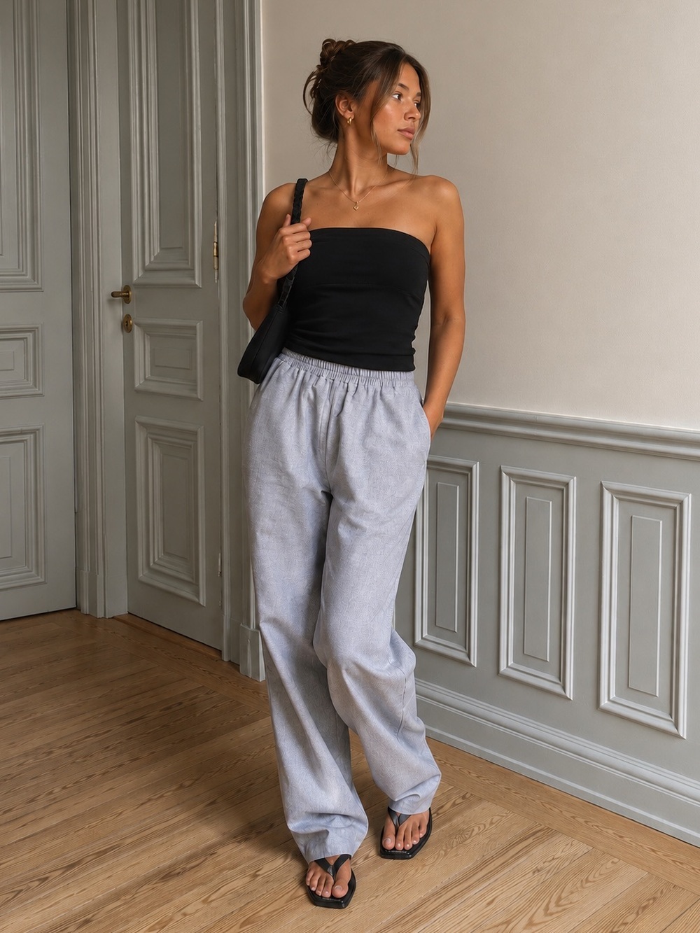 Djerf Avenue Breezy Pants Grey Size S Relaxed Straight Leg Trousers